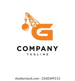 Letter G Wrecking Ball Excavator Logo Icon Vector