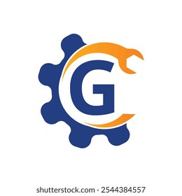 Letter G wrench and Gear Logo for mechanical, technology, repair service, automotive business, Construction Repair Logo Vector Template