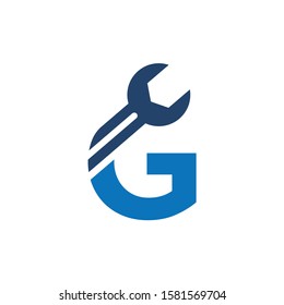 Letter G Wrench Logo Design. Handyman Repair Service. Technology Construction Industry Vector Icon