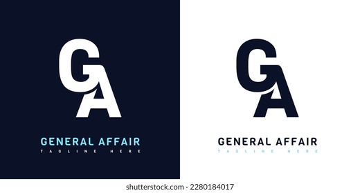 Letter GA, AG, G A Logo Design. On dark blue, white, and cyan color. Simple, luxury, and elegant logo illustration vector