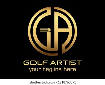 Letter GA and gold logo or icon design template