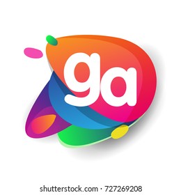 Letter GA logo with colorful splash background, letter combination logo design for creative industry, web, business and company.