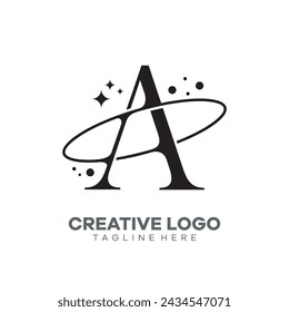 Ilustración del icono del vector del logotipo de la galaxia de la letra A Creativa