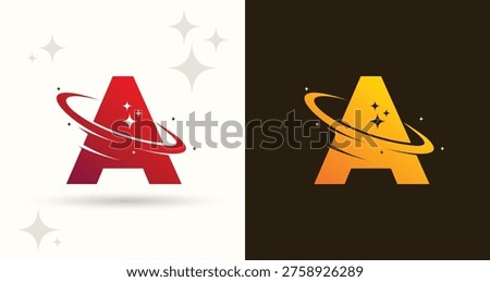 Letter A Galaxy Orbit Logo with Sparkle Ring Gradient Icon
