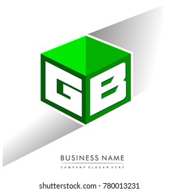 Letter GB logo in hexagon shape and green background, cube logo with letter design for company identity.
