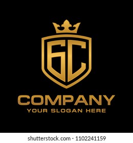 Letter GC initial with shield and crown, luxury logo design vector