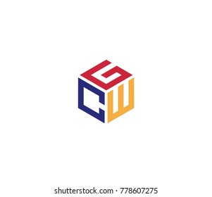 Letter GCW logo. hexagon logo. three letter icon