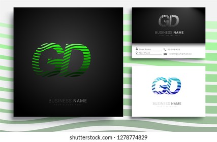 Letter GD logotype with colorful circle, with striped composition letter, sets of business card for company identity, creative industry, web.