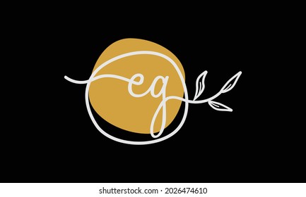 Letter EG or GE boho style botanical logo in flat minimal design symbol