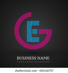Letter EG or GE linked logo design circle G shape. Elegant red and blue colored, symbol for your business name or company identity.