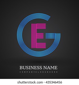 Letter GE or EG linked logo design circle G shape. Elegant blue and red colored, symbol for your business name or company identity.
