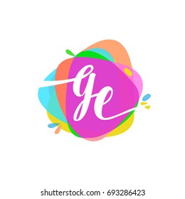 Letter GE logo with colorful splash background, letter combination logo design for creative industry, web, business and company.