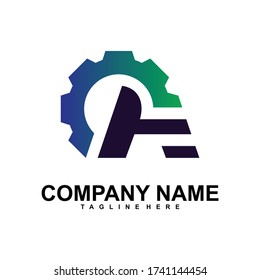 Carta A Con Plantilla De Diseño De Logotipo Gear, Diseño Creativo Y Simple