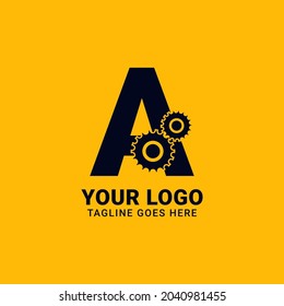 letter A with gear for technology and mechanical vector logo design