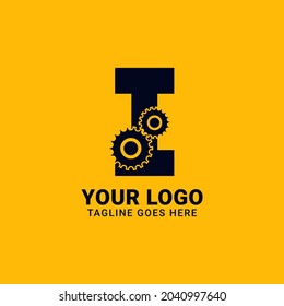 letter I with gear for technology and mechanical vector logo design