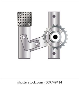 The letter with gears. Metal and Gradient.