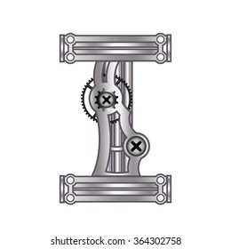 Letter I with gears. Metal and Gradient.