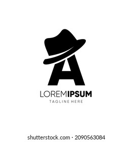 Letter A Gentlemen Hat Logo Design Vector Icon Graphic Emblem Illustration