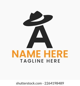 Letter a Gentlemen Hat Logo Design Concept with Cowboy Hat Icon Template