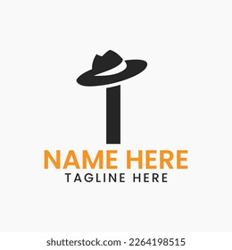 Letter I Gentlemen Hat Logo Design  Concept With Cowboy Hat Icon Template