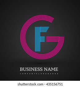 Letter GF or FG linked logo design circle G shape. Elegant red and blue colored, symbol for your business name or company identity.