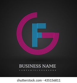 Letter GF or FG linked logo design circle G shape. Elegant red and blue colored, symbol for your business name or company identity.