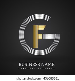 Letter GF or FG linked logo design circle G shape. Elegant silver and gold colored, symbol for your business name or company identity.