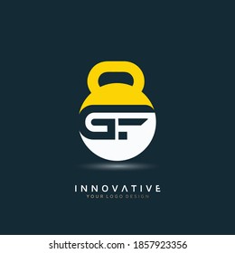 Letter GF fitness logo, vector dumbbell icon, symbol vector illustration design template