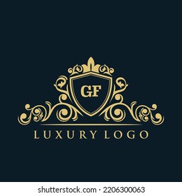 Letter GF logo with Luxury Gold Shield. Elegance logo vector template.