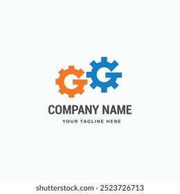 Letra GG ruedas dentadas logotipo de ingeniería mecánica ilustración de icono de Vector
