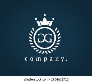 Letter GG, G luxury floral wreath corporate logo template. Beautiful crown logo with calligraphy. The creative emblem for Restaurant, Cafe, Brand name, Badge, Label. Vector illustration. Eps 10.