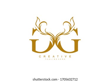 Letter GG Linked Artistic Gold Floursh Swoosh Form Logo