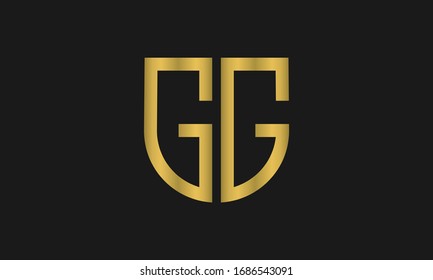 Letter GG monogram and shield sign combination. Line art logo design. Symbolizes reliability, safety, power, security.
