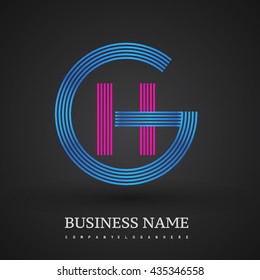 Letter GH or HG linked logo design circle G shape. Elegant blue and red colored, symbol for your business name or company identity.