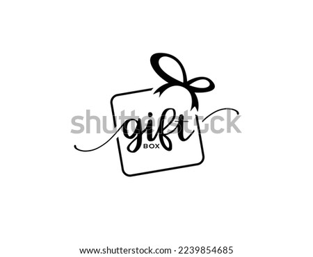 Letter gift box initial handwriting vector logo design, gift box logo design, gift ribbon vector logo design