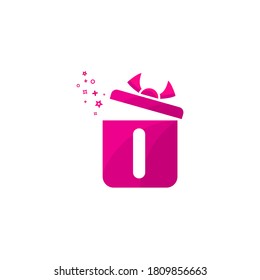 i carta caja regalo Modelo de vectores de diseño de logotipo.Plantilla de regalo de logotipo. Letra i en la caja por regalo. El diseño conceptual presenta emblemas y señales. Icono de caja de regalo color rosa.h logotipo de caja de regalo