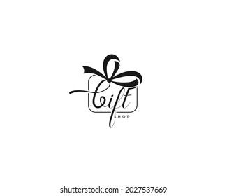 Letter gift initial handwriting vector logo design, gift box shop logo design, gift box vector logo design