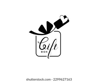 Regalo de carta diseño de logotipo vectorial de escritura manual inicial, diseño de logotipo de caja de regalo, caja de regalo con diseño de logo de vector de etiqueta de amor