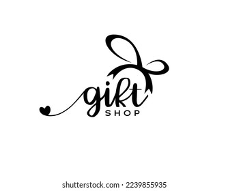 Letter gift shop initial handwriting vector logo design, gift shop logo design, gift love ribbon vector logo design