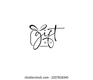 Letter gift unique handwriting vector logo design, gift box logo design, gift box logo vector design