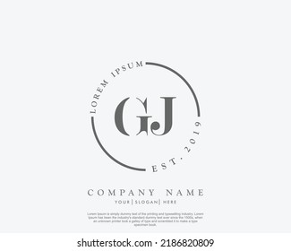 Letter GJ Initial Handschrift Logo mit Unterschrift und handgezeichnet Stil.