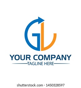 Letter GL with arrow. GL initial., flat design. technology logo