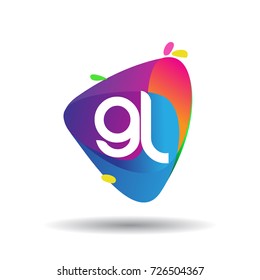 Letter GL logo with colorful splash background, letter combination logo design for creative industry, web, business and company.