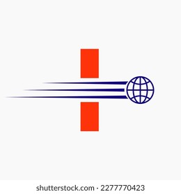 Letter I Global Logo Concept With Moving World Icon. Global Logotype Symbol Vector Template