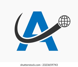 Letra A Diseño De Logotipo Global. Plantilla de vectores de símbolos de tipo de logotipo mundial