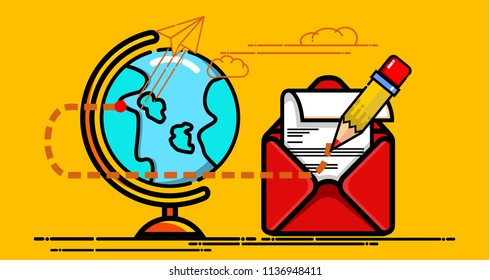 letter and globe, icon vector