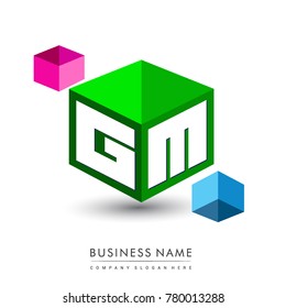 Letter GM logo in hexagon shape and green background, cube logo with letter design for company identity.
