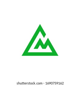 letra gm triángulo verde trígono vector de línea de montaña
