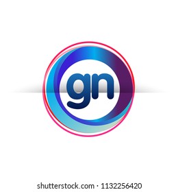 Letter GN logo with colorful circle, letter combination logo design with ring, circle object for creative industry, web, business and company.
