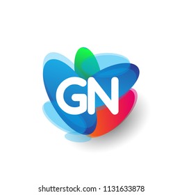 Letter GN logo with colorful splash background, letter combination logo design for creative industry, web, business and company.